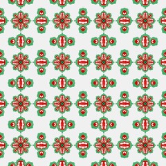 Seamless Green and Red Floral Pattern Repeating Tile Background