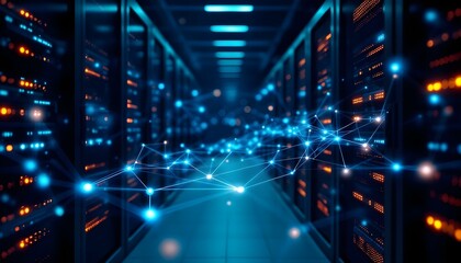 Minimalist technology background with interconnected hexagons and glowing nodes, soft gradients in blue and teal .