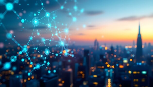 Minimalist technology background with interconnected hexagons and glowing nodes, soft gradients in blue and teal .