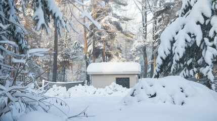 outdoor heatpump covered in snow