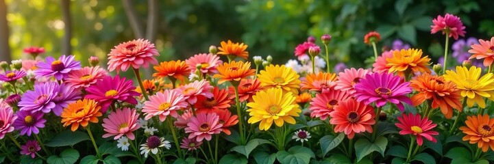 Lush Blooming Flower Border Vibrant Annuals and Perennials in Full Bloom, Perfect Garden Design Inspiration