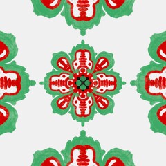 Red and Green Floral Mandala Pattern Seamless Repeat