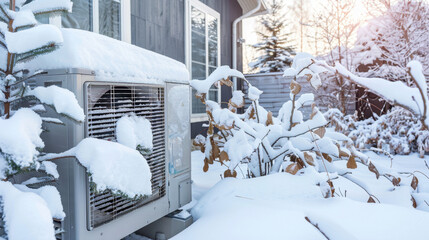 outdoor heatpump covered in snow
