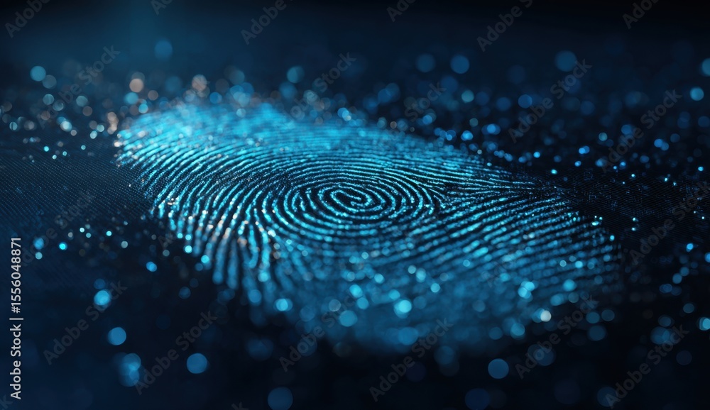 Aufkleber digital fingerprint: a mesmerizing abstract visualization of biometric data security, glowing with v