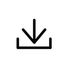 Minimalist black download icon featuring a downward arrow pointing into a tray on a white background. Perfect for user interface, apps, websites, or digital communication graphics.