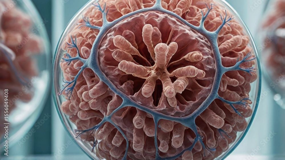 Poster microscopic view of a cellular structure showcasing intricate patterns and textures within a biologi