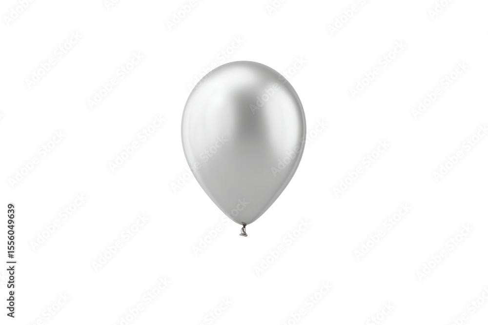 Poster single silver balloon is centered against a transparent background floating in a studio environment 