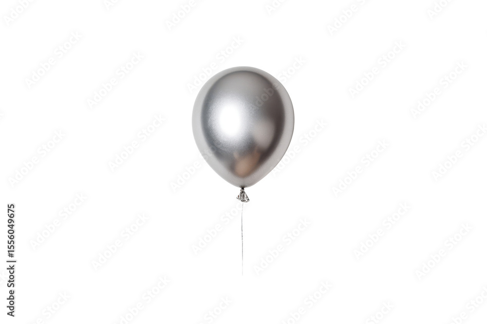 Poster single metallic silver balloon with string isolated on a transparent background