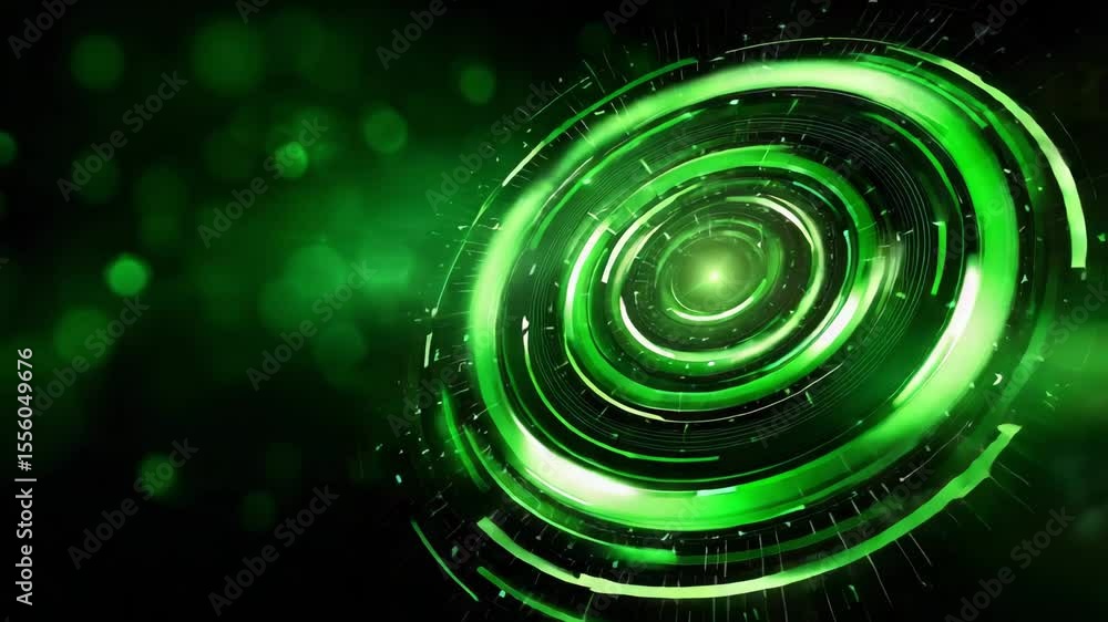 Aufkleber green circular digital interface glowing ring with futuristic design and bokeh effect dark