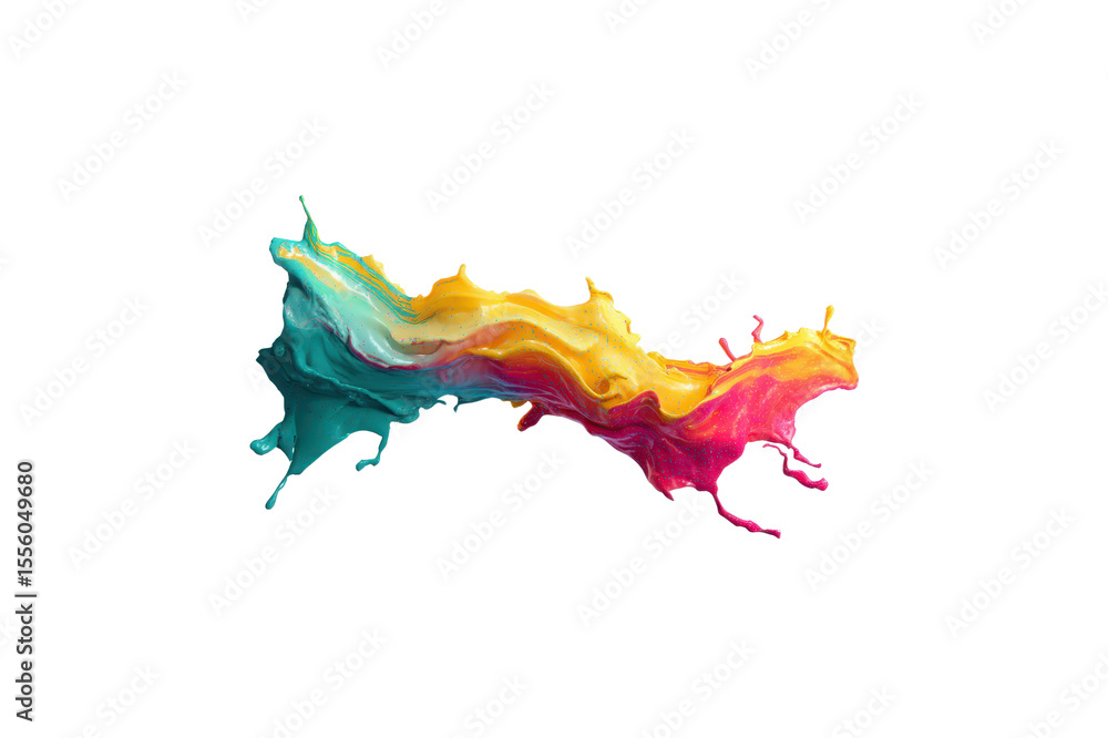 Aufkleber paint splash in teal yellow and pink colors with dynamic motion against a transparent background iso