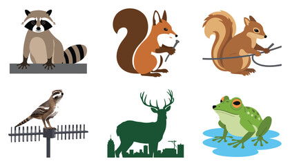 Fototapeta premium A funny cartoon animal vector set illustration featuring a collection of cute wild and farm animals like dogs, cats, bears, elephants, horses, cows, rabbits, tigers, and foxes