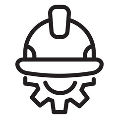 gear icon with safety hat implies a strong safety system with black outline style