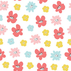 Seamless vector pattern with simple pretty small pastel flowers on white background in spring summer mood