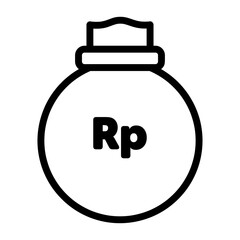 money bag icon with rupiah symbol in black outline style