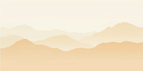 Light Tone Silhouetted Mountainscape in Soft Yellow and Off-White Shades   © Designer Hunt
