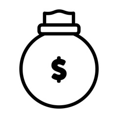 money bag icon with dollar symbol in black outline style