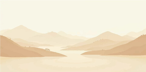 Dusty Beige Landscape Illustration with Natural Hills and Valley Shapes   © Ashraful