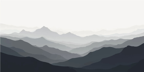 Abstract Grey Tone Mountain Illustration with Cold Atmospheric Mood

