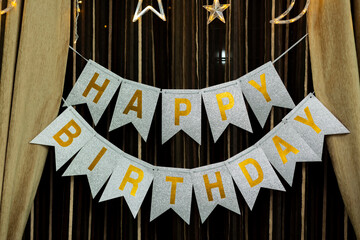 Elegant Silver and Gold Glitter Happy Birthday Banner Festive Party Decoration