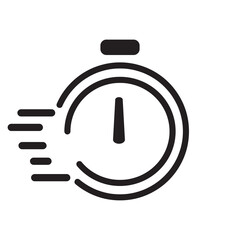 fast time icon, implying time speed, efficiency, and discipline outline style with black color