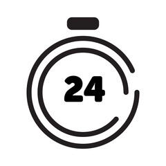 24 hour clock icon with outline style and black color