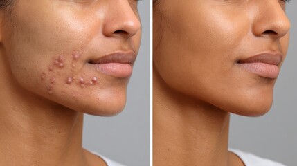 Analyzing acne blemishes on the face a dermatological macro view of skin pores in medium light environments for beauty insights