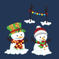 Cute Christmas WInter Snowman Character Cartoon Illustration Vector Clipart Sticker Decoration Background Accessories