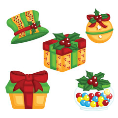 Christmas Preesent Gift Holiday Cartoon Illustration Vector CLipart Sticker Decoration Background