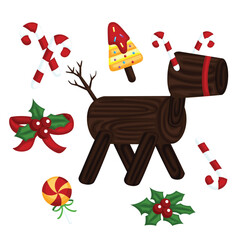 Christmas Sleigh Cartoon Accessories Cartoon Illustration vector Clipart Sticker Decoration