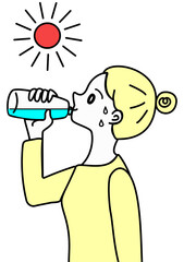 水分補給　女性　長袖　ペットボトル