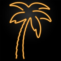 palm tree neon sign, modern glowing banner design, colorful modern design trend on black background. Vector illustration.