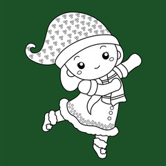 Christmas Kids Celebrate Holiday Cartoon Digital Stamp Outline