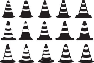 Traffic Cone Icon set vector on white background. Traffic Control and Road Construction Graphic..