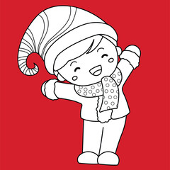 Christmas Kids Celebrate Holiday Cartoon Digital Stamp Outline