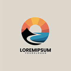Abstract Mountain River Sunset Logo in Circular Modern Design