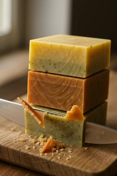 Close-up of soap cutting with soft crumble and slice &ndash; ASMR style relaxation video.