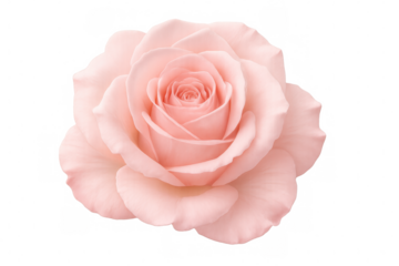 Delicate pink rose blooming, soft petals unfolding with elegant symmetry against transparent background, highlighting floral perfection