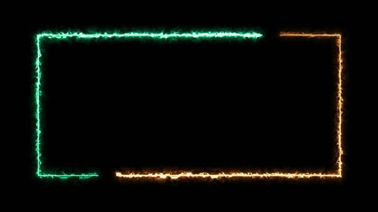 abstract glowing neon rectangle border frame animated on black background. Neon rectangular frame loopable. Neon lines frame animation. neon color looped animation of fluorescent ultraviolet light. - Powered by Adobe