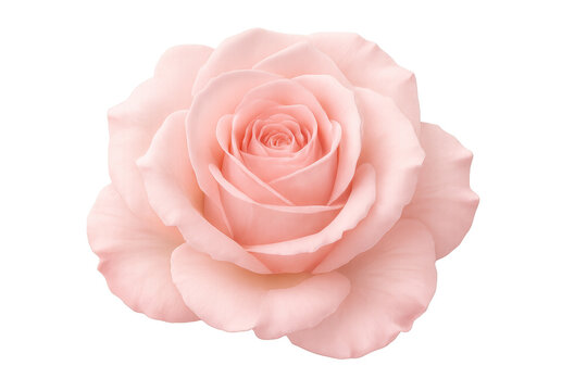 Delicate pink rose blooming, soft petals unfolding with elegant symmetry against transparent background, highlighting floral perfection
