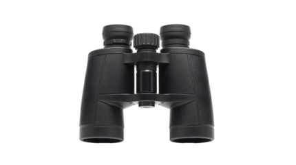 Photo of black binoculars isolated on transparent background