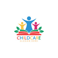Childcare vector logo featuring institution of caring and protecting children with warmth and playful nature
