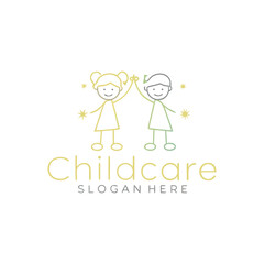 Childcare vector logo featuring institution of caring and protecting children with warmth and playful nature