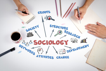 Sociology Concept. The meeting at the white office table
