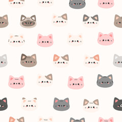 Cute cat face cartoon seamless pattern kids background, Adorable cat pattern wallpaper