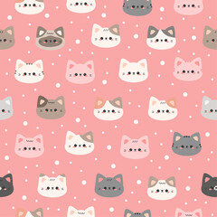 Cute cat face cartoon on pink seamless pattern kids background, Adorable cat pattern wallpaper