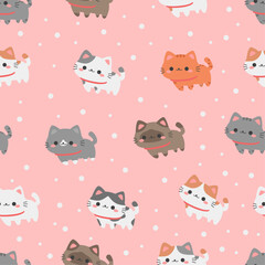 Cute cat cartoon on pink seamless pattern kids background, Adorable cat pattern wallpaper