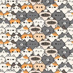 Cute cat cartoon seamless pattern kids background, Adorable cat pattern wallpaper