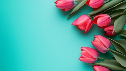 Pink Tulips on Teal Background Floral Arrangement