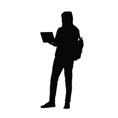 Silhouette of a Hacker Holding a Laptop Device
