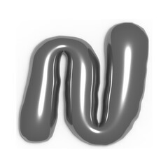 Metallic 3D Letter N – Silver Chrome Style